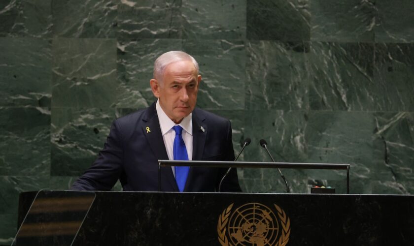 Le Premier ministre israélien Benyamin Netanyahou s'exprime lors de la 79e session de l'Assemblée générale des Nations unies au siège de l'ONU à New York, le 27 septembre 2024.