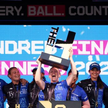 London Spirit's Heather Knight lifts the trophy after winning The Hundred Women's Final at Lord's. File pic: PA