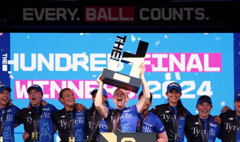 London Spirit's Heather Knight lifts the trophy after winning The Hundred Women's Final at Lord's. File pic: PA