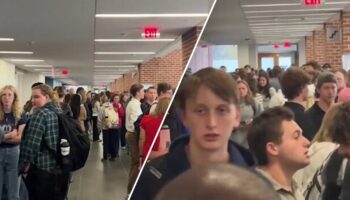 College students at Liberty University in Virginia make 'huge line' to vote in presidential election: video