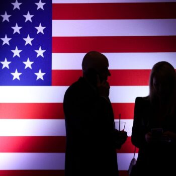 Voters watch results during an election night watch party for Sam Brown, Republican candidate for the U.S. Senate, Tuesday, Nov. 5, 2024, in Las Vegas, Nev. (AP Photo/Ian Maule)