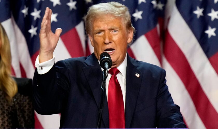 Republican presidential nominee former President Donald Trump speaks at an election night watch party, Wednesday, Nov. 6, 2024, in West Palm Beach, Fla. (AP Photo/Alex Brandon)