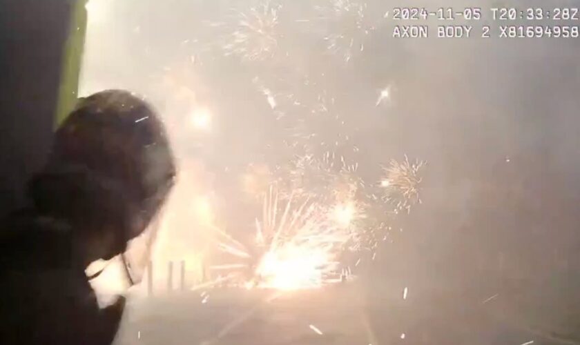 Shocking moment police duck for cover as teenagers launch fireworks in Manchester ‘warzone’