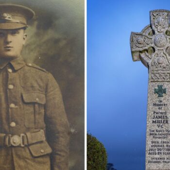 compile of Private James Miller and memorial in his honour. Pic: Historic England/PA