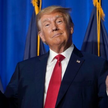 Former President Donald Trump gestures before speaking at the New Hampshire Federation of Republican Women Lilac Luncheon, Tuesday, June 27, 2023, in Concord, N.H. (AP Photo/Steven Senne)