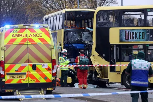 At least 13 injured in Manchester after two double decker buses smash into each other