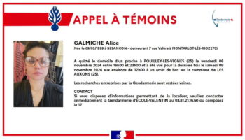 Disparition d'étudiante de 25 ans dans le Doubs, un appel à témoins lancé