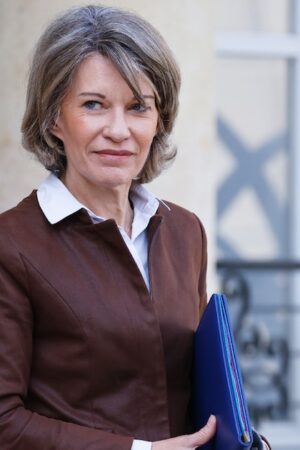 Anne Genetet, la ministre de l'Education nationale, quittant le Conseil des ministres à l'Elysée, Paris, le 1e octobre 2024