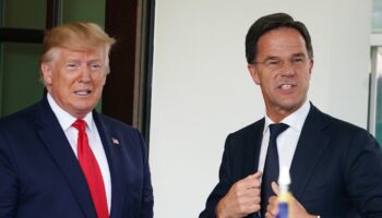 Le président américain Donald Trump salue le Premier ministre néerlandais Mark Rutte alors qu'il arrive pour une réunion dans l'aile ouest de la Maison Blanche à Washington, DC, le 18 juillet 2019. (Photo MANDEL NGAN / AFP)