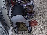 Moment brazen Tesco shoplifting gang cram groceries into rucksacks in front of shoppers - as thieves who stole £200,000 of goods from 100 stores are jailed