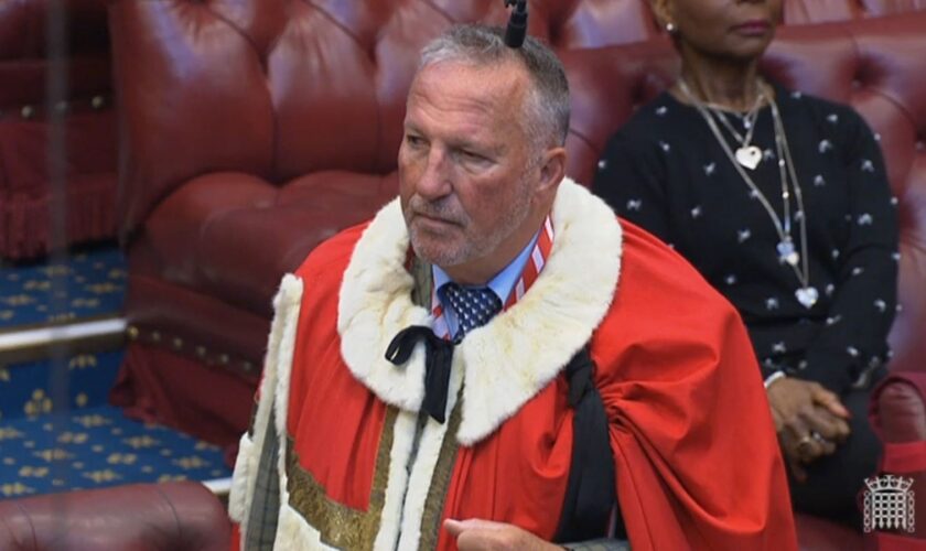 Former England cricketer Ian Botham takes up his seat in the House of Lords as Baron Botham of Ravensworth.