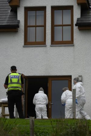 Forensics officers at the scene of an incident at a property in the Teangue area on the Isle of Skye in Scotland. Police Scotland said officers were initially called to the Tarskavaig area on Skye shortly before 9am on Wednesday after a report of a 32-year-old woman having been seriously injured at a property and who has since been taken to the Queen Elizabeth University Hospital in Glasgow for treatment. A further incident at a property in the Teangue area on Skye was then reported shortly afte