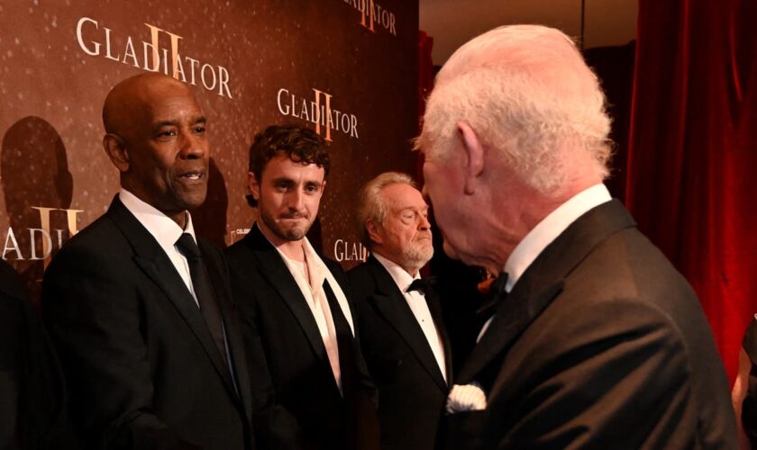 Denzel Washington and King Charles totally botch handshake at Gladiator II premiere