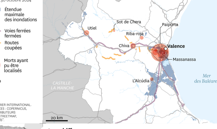 “Goutte froide” : une carte pour saisir l’ampleur des dégâts dans la région de Valence