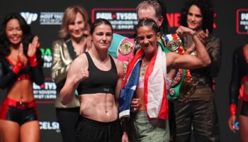 Katie Taylor and Amanda Serrano tip the scales at same weight ahead of bout