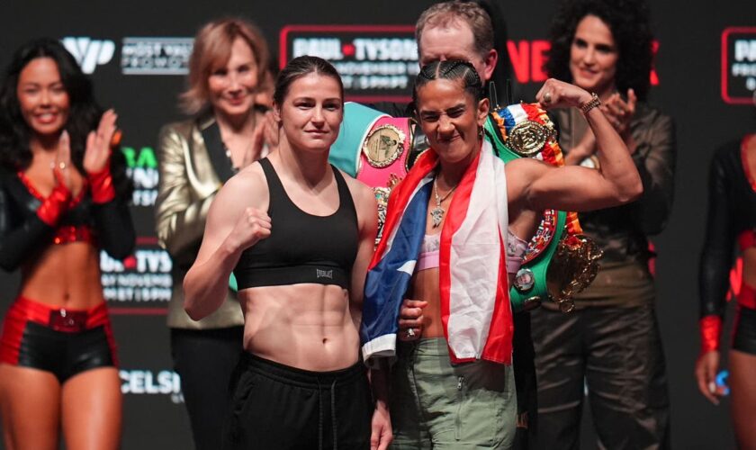 Katie Taylor and Amanda Serrano tip the scales at same weight ahead of bout