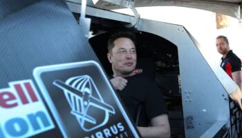 Ellon Musk, founder and CEO of SpaceX sits in a pod displayed in a booth during the SpaceX Hyperloop Pod Competition in Hawthorne, Los Angeles, California, U.S., January 29, 2017. REUTERS/Monica Almeida - RTSY00M