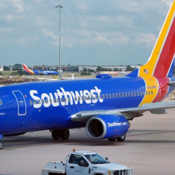 A Southwest Airlines plane prepares to depart from Dallas Love Field Airport in July 2024. Pic: AP