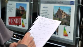 Un homme devant des annonces immobilières.