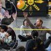 Prince Harry shows off his sporty skills as he plays a game of sitting volleyball with delighted children at Vancouver school