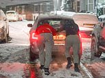 Snow chaos hits Britain: Commuters brace for disruption with cars stuck, trains axed and temperatures plummeting to -7.8C as UK gets 'first taste of winter' - with more warnings in place today