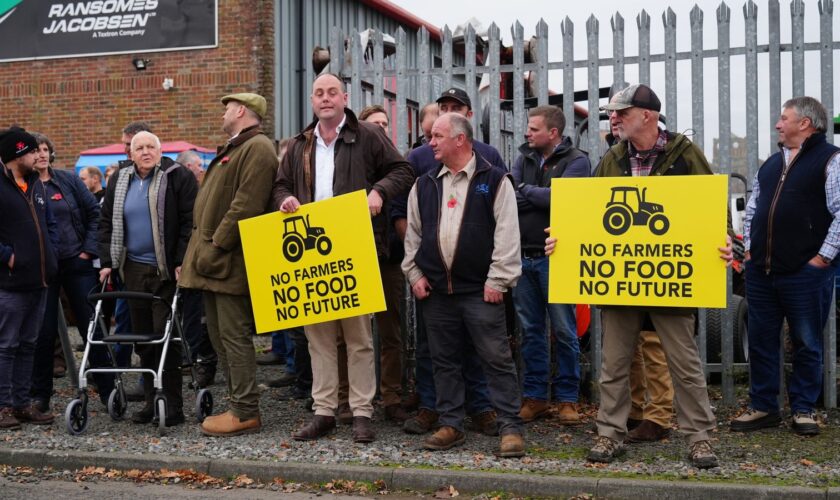 Farmers protest outside the Northern Farming Conference in Hexham in Northumberland against the government's proposals to reform inheritance tax (IHT) rules. Picture date: Wednesday November 6, 2024. Pic: PA