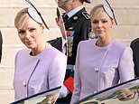 Princess Charlene of Monaco is a vision in purple as she dons lilac suit to mark the start of National Day