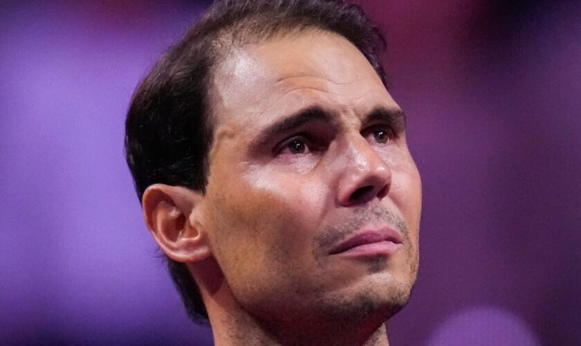 Rafael Nadal during a tribute after playing his last match as a professional tennis player in the Davis Cup quarterfinals in Malaga. Pic: (AP Photo/Manu Fernandez