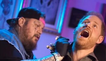 Prince Harry screams as he gets 'neck tattoo' from huge country singer