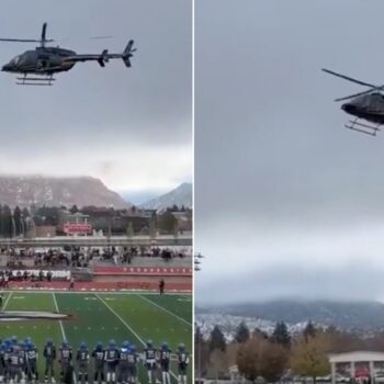 Helicopter football drop ahead of Utah state championship game goes viral