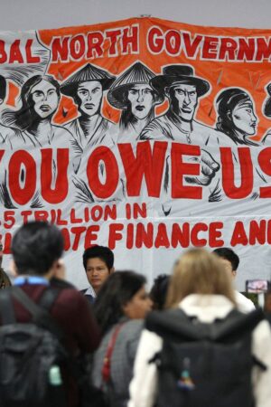 Environmental activists hold a protest during the COP29 United Nations climate change conference, in Baku, Azerbaijan November 21, 2024. Pic: Reuters