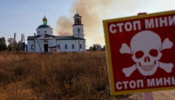 Un incendie s'est déclaré dans des champs de mines et des bandes forestières près du village de Grakovo dans la région de Kharkiv le 29 septembre 2023, qui a été désoccupé par les forces russes.