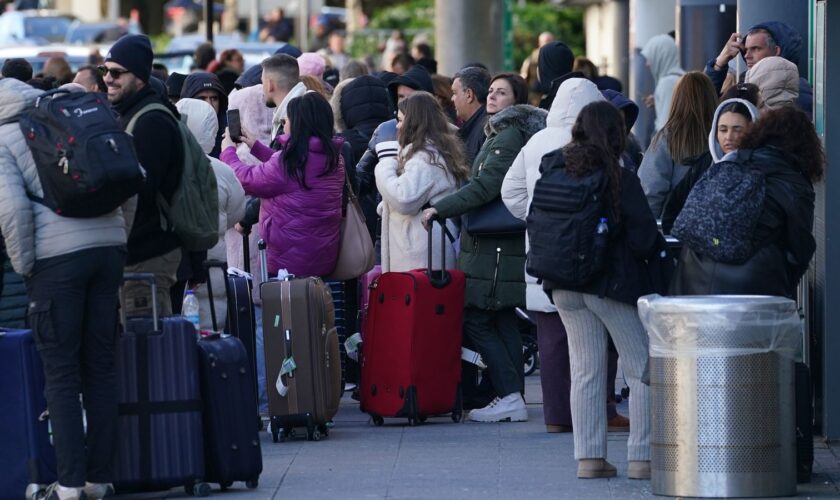 Passengers at Gatwick Airport after flights were cancelled. Pic: PA