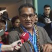 Samoa's minister of natural resources and environment speaks to reporters after walking out of COP negotiations