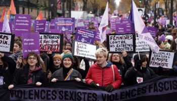 People attend a demonstration to protest against femicide, sexual violence and all gender-based violence to mark the International Day for Elimination of Violence Against Women, in Paris, France, November 23, 2024. REUTERS/Abdul Saboor