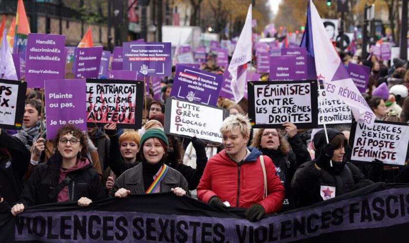 People attend a demonstration to protest against femicide, sexual violence and all gender-based violence to mark the International Day for Elimination of Violence Against Women, in Paris, France, November 23, 2024. REUTERS/Abdul Saboor