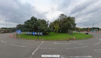 The roundabout where the A4174 joins Badminton Road, in Emersons Green