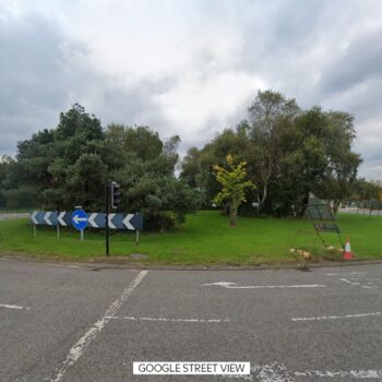 The roundabout where the A4174 joins Badminton Road, in Emersons Green