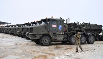 British military vehicles at the NATO base in Tapa in February 2022. Pic: AP