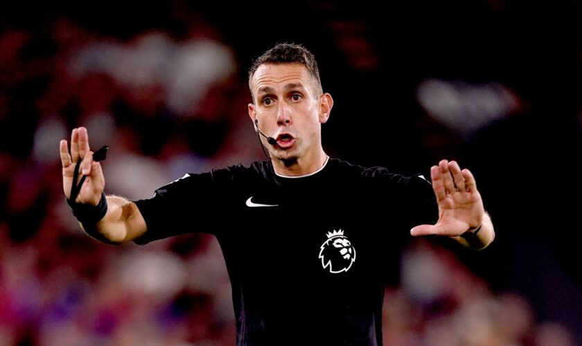 Referee David Coote during the Premier League match at Selhurst Park, London. Picture date: Monday August 21, 2023. PA Photo. See PA story SOCCER Palace. Photo credit should read: John Walton/PA Wire...RESTRICTIONS: EDITORIAL USE ONLY No use with unauthorised audio, video, data, fixture lists, club/league logos or "live" services. Online in-match use limited to 120 images, no video emulation. No use in betting, games or single club/league/player publications.