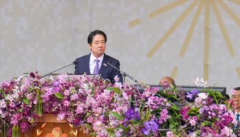 Le président taïwanais Lai Ching-te prononce un discours à l'occasion de la fête nationale, le 10 octobre 2024 à Taipei