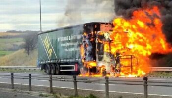 M62 and M60 rush hour chaos as HGV lorry catches fire - while carrying sawdust