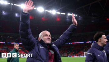 England interim manager Lee Carsley celebrates after they thrashed the Republic of Ireland at Wembley