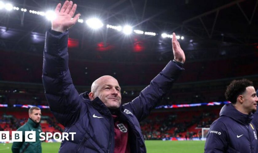 England interim manager Lee Carsley celebrates after they thrashed the Republic of Ireland at Wembley