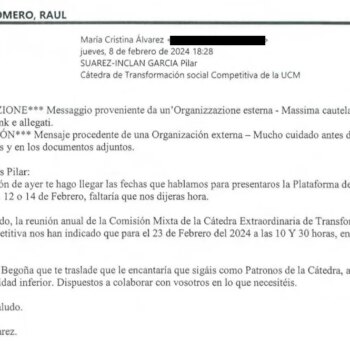 "Me dice Begoña que te traslade que le encantaría que sigáis como Patronos de la Cátedra": los correos de una alto cargo de Moncloa al servicio de la mujer del presidente