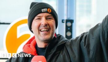 Paddy McGuinness completes Children in Need cycle challenge on kids' bike