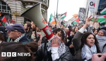 Pro-Palestinian demonstrators march through London