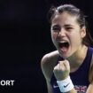 Emma Raducanu screams in celebration during her BJK Cup match against Slovakia's Viktoria Hruncakova