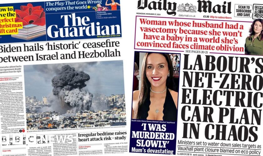 The Papers: Electric car 'chaos' and Israel-Hezbollah ceasefire