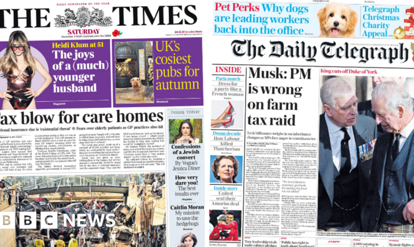 The Papers: 'King cuts off Andrew' and 'tax blow for care homes'